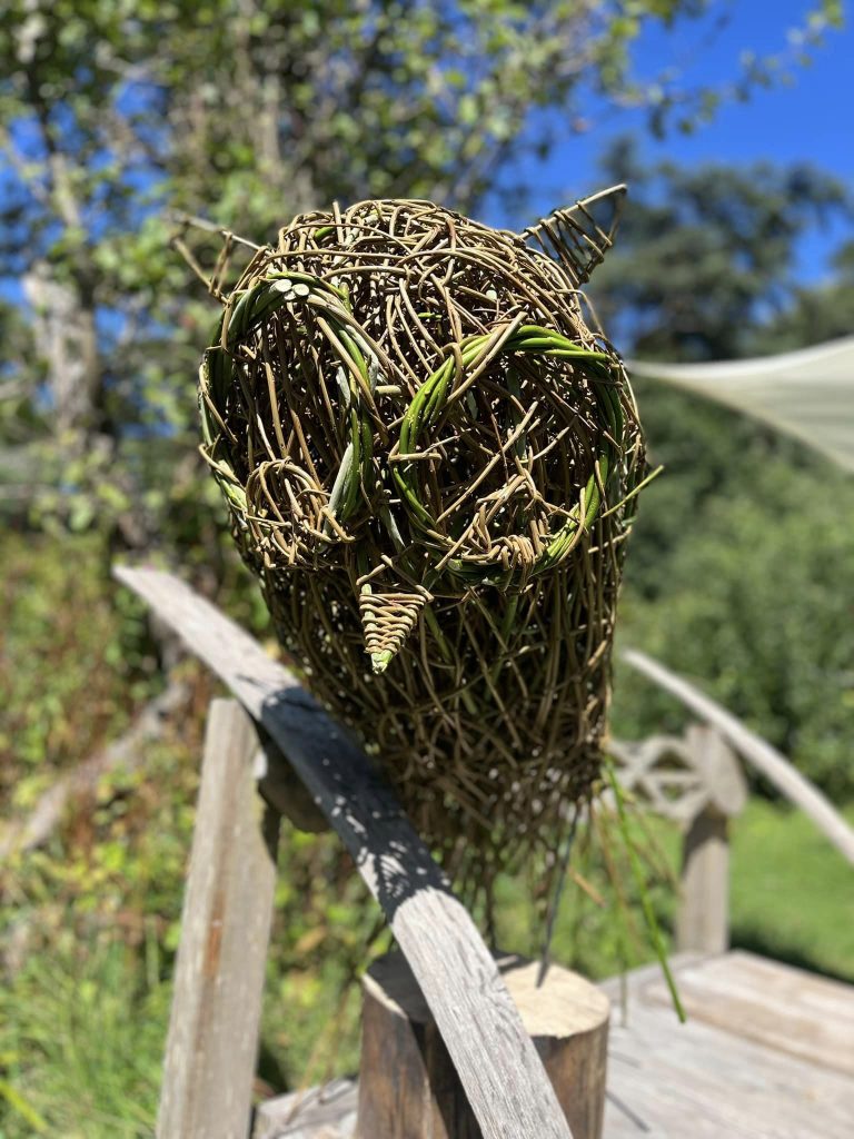 'Ollie the Owl' willow sculpture created with Weird Sticks CIC at Orchard Forest School 