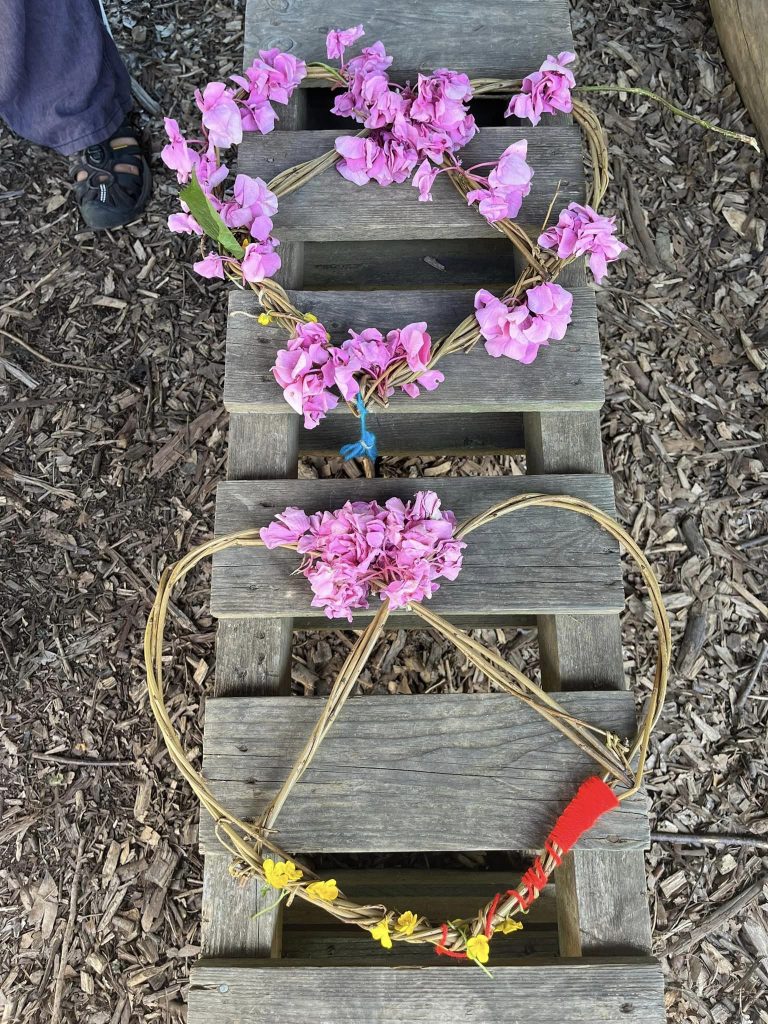 Willow hearts created with Weird Sticks at Orchard Forest School 