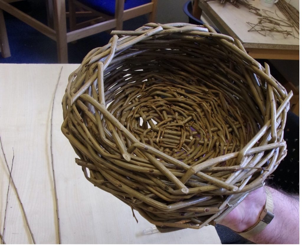 Willow baskets created by participant at HMP Channings Wood during a Weird Sticks workshop as part of the Open Door Project